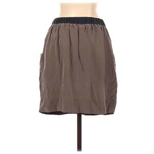 BCBGMAXAZRIA Skirt Womens 4 Brown Black Silk Mid Length Cinched Waist